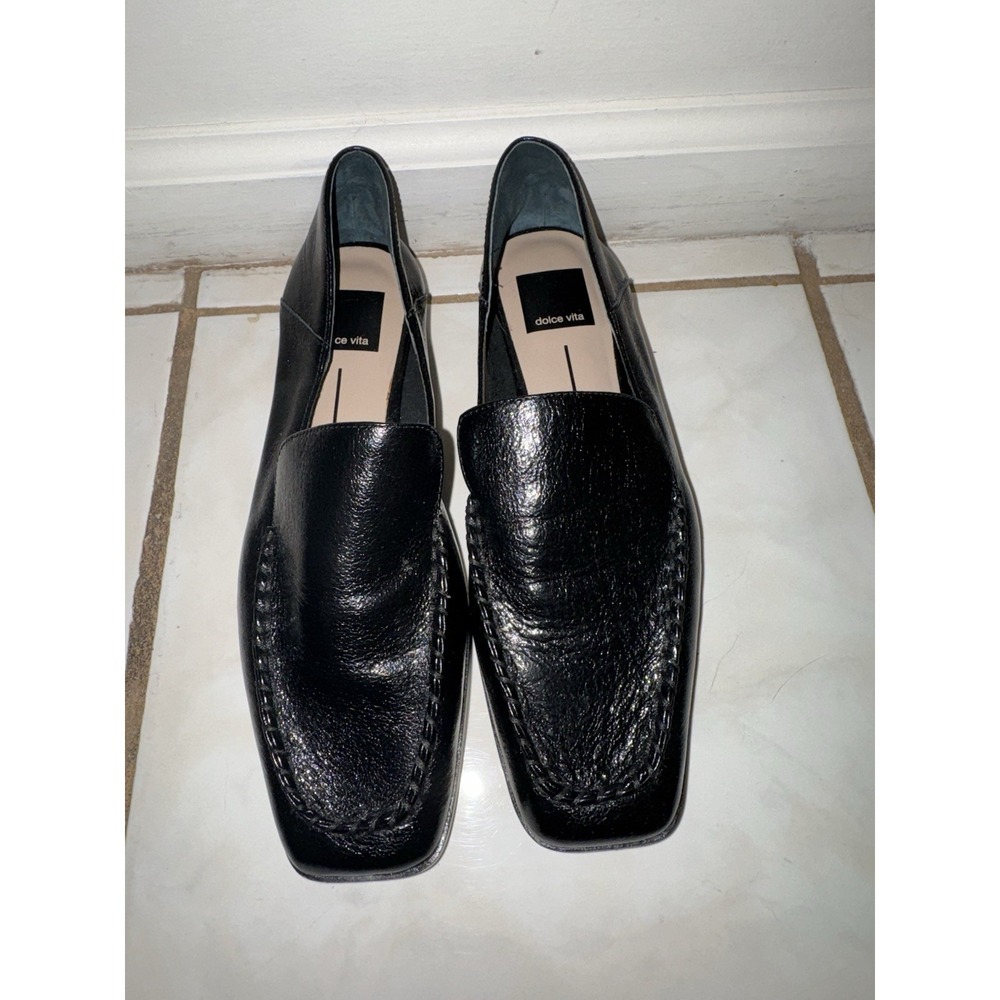 NWOB DOLCE VITA Womens Beny Loafer Flats Size 7.5 Textured Black Leather Slip On